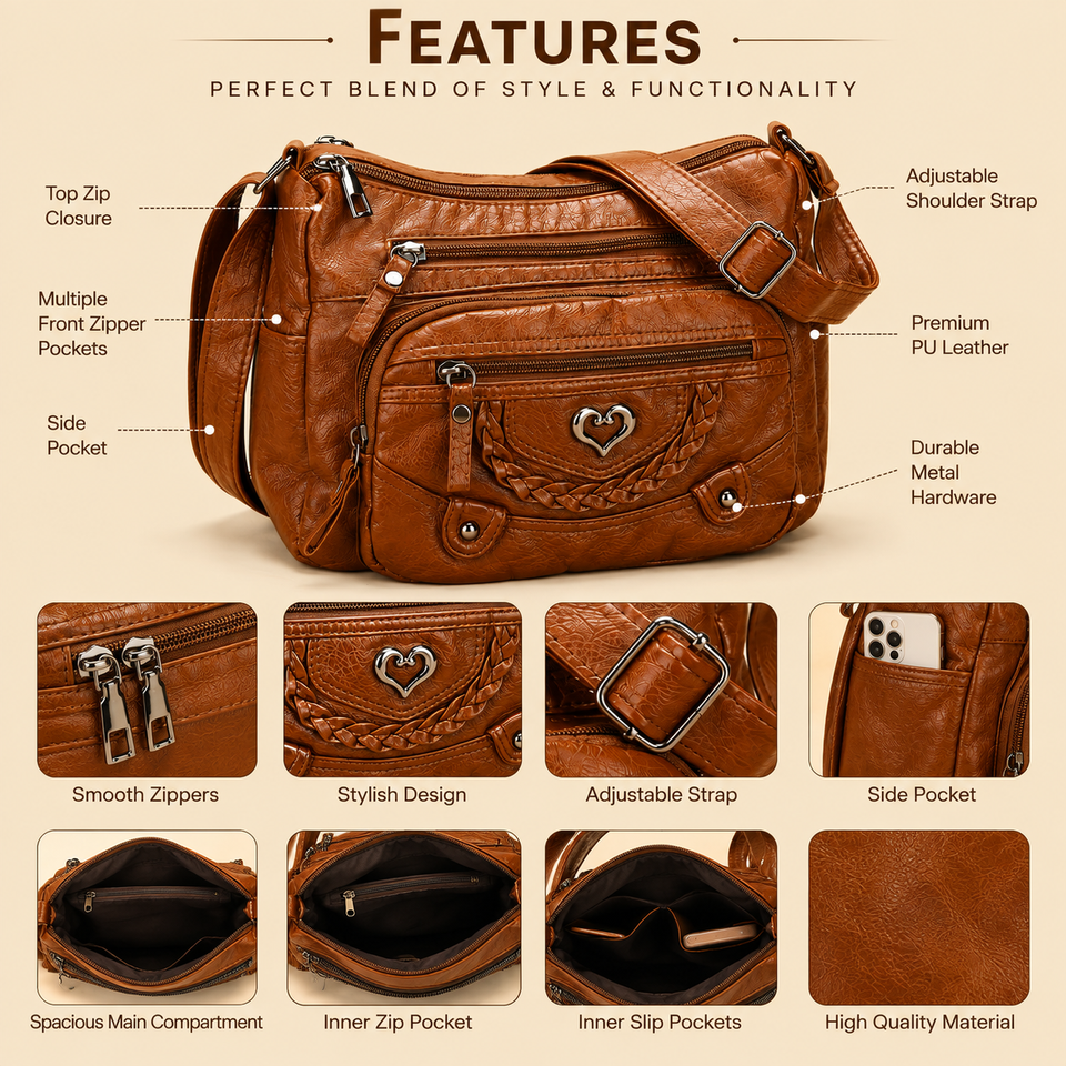 Buy One Get One Free -- Women's Soft PU Crossbody Bag – Multiple Pockets for Perfect Organization
